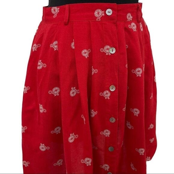 𝅺love Fire Red Bicycle Pattern Mini Skirt Sz M - Picture 2 of 9